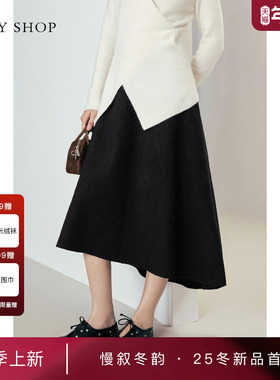 [商场同款]TKY SHOP斜边中长裙2025冬新款A字半身裙10I1TA02P034