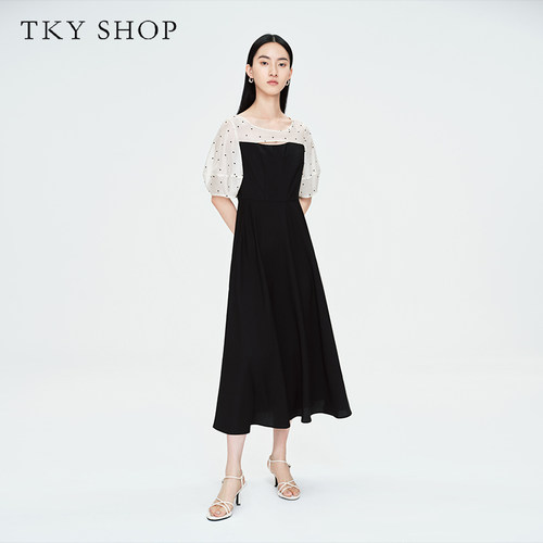 TKYSHOP撞色拼接长款连衣裙