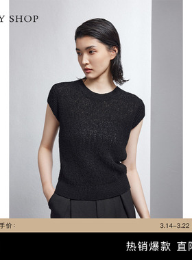 TKY SHOP圆领短袖针织衫女春季新款简约通勤气质薄黑色上衣内搭