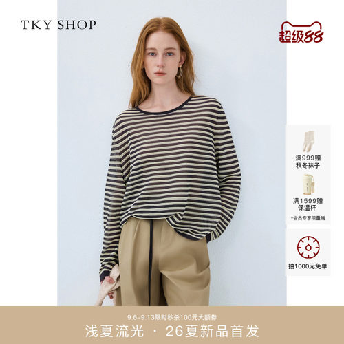 TKYSHOP圆领长袖薄针织衫