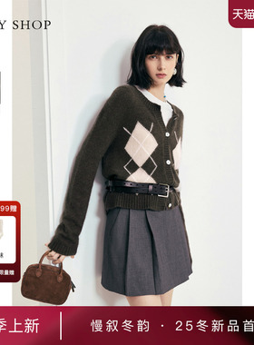 [商场同款]TKY SHOP菱格纹圆领毛针织开衫2025冬新款10I1MA01P015