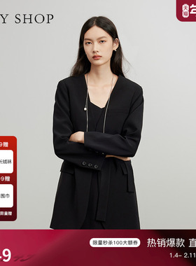 TKY SHOP时尚系带黑色西装秋季高级感宽松通勤外套女简约百搭便西