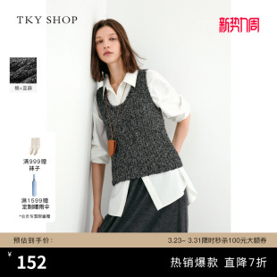 宽松无袖 法式 马甲 SHOP慵懒复古亚麻U领针织背心女春秋新款 TKY