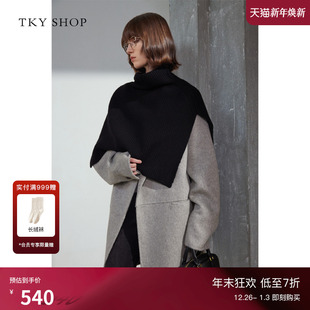 TKY 双面呢大衣高级感廓形毛呢外套 SHOP灰色圆领羊毛大衣女中长款