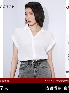 TKY SHOP时尚高级感白色短袖女士衬衫夏季新款法式雪纺薄款上衣