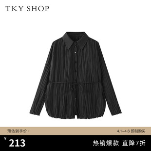 轻奢雪纺衫 TKY 褶皱优雅气质薄上衣 新款 春季 SHOP黑色长袖 女士衬衫
