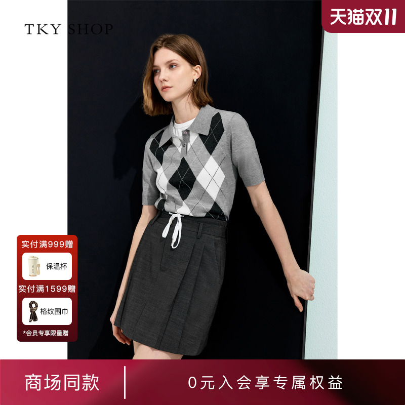 TKYSHOP翻领短袖针织衫