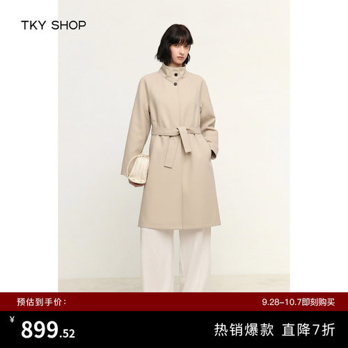 TKYSHOP极简立领收腰女风衣