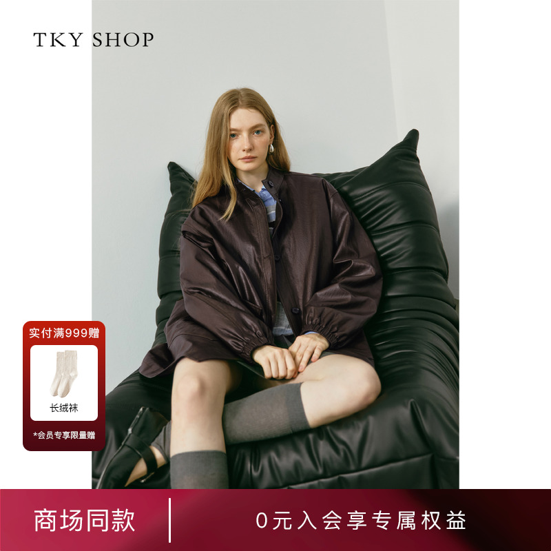TKYSHOP时髦立领皮衣外套