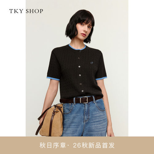 TKYSHOP圆领短袖毛开衫