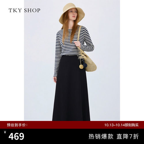 TKYSHOP圆领条纹亚麻T恤女