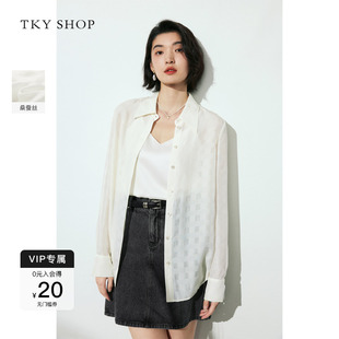 夏季 SHOP真丝长袖 衬衫 高级缎面光泽衬衣宽松 新品 100%桑蚕丝 TKY
