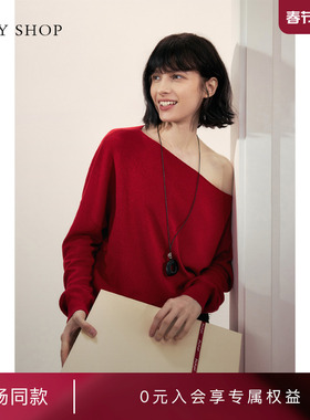 [商场同款]TKY SHOP红色一字领毛衣2025冬新款针织衫10I1MA08V192