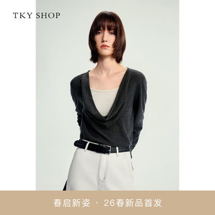 SHOP荡领假两件羊毛衫 商场同款 TKY 毛衣10J1MA03B076 2026春新款