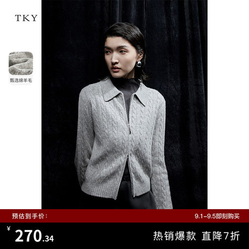 TKYSHOP全羊毛绞花polo领针织衫