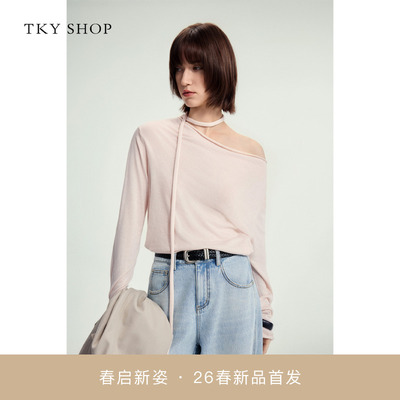 TKYSHOP荡领飘带线套衫