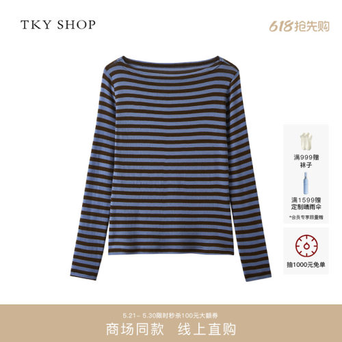 TKYSHOP条纹长袖圆领T恤