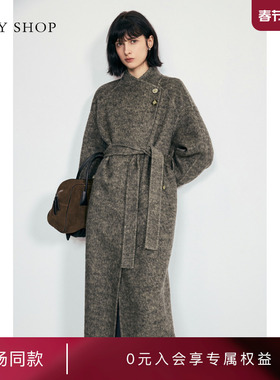 [商场同款]TKY SHOP立领斜门襟长款大衣女2025冬新款10I1GA04R082