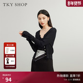 TKY 基础百搭薄上衣显瘦外套 女春夏新品 SHOP竖坑条长袖 针织开衫