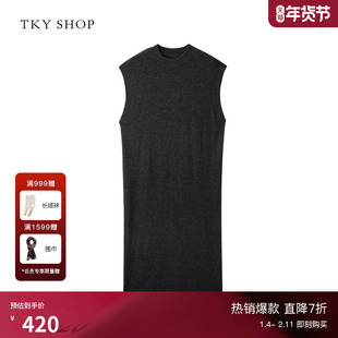 TKY SHOP圆领毛衫连衣裙2025秋新款绵羊毛山羊绒加厚保暖裙装简约