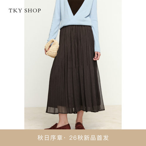 TKYSHOP压褶中长裙女