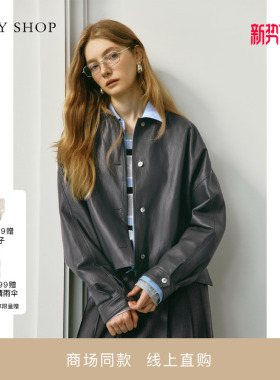 [商场同款]TKY SHOP翻领长袖皮衣女2025秋新款外套10I1EA04N056