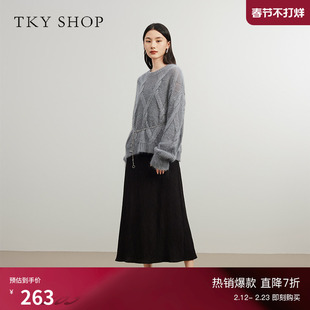 TKY SHOP灰色圆领毛衣女软糯亲肤套头毛针织衫春季新款时尚百搭