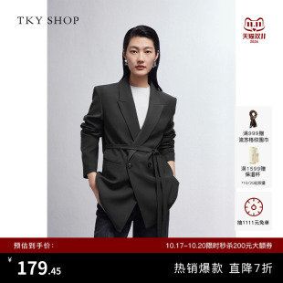 TKY SHOP高级设计感女士西装外套长袖灰色休闲西服女职业通勤上衣