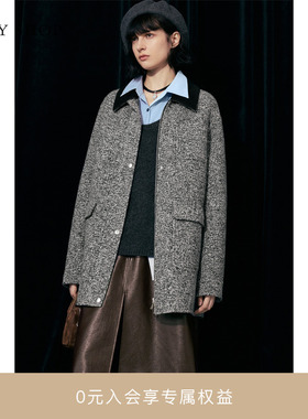 [商场同款]TKY SHOP翻领撞色外套2025冬新款复古大衣10I1DA02P038