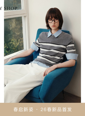 [商场同款]TKY SHOP短袖条纹针织衫女2026春新款毛衣10J1LA05C011