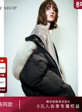 [商场同款]TKY SHOP毛领连帽长款羽绒服女2024冬新款10H1HA12W059