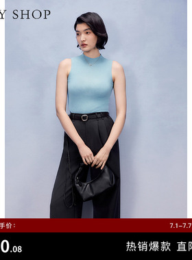 TKY SHOP无袖针织上衣夏季新款外穿洋气背心内搭女蓝色好看休闲