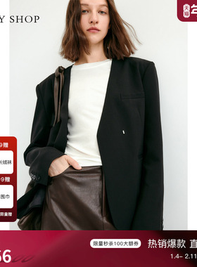 TKY SHOP极简风一粒扣黑色西装外套长袖气质通勤职场轻奢优雅西服