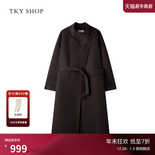 收腰系带骆驼绒毛呢外套 中长款 TKY SHOP双面呢羊毛大衣2025冬新款