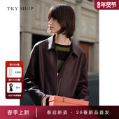 商场同款 TKY SHOP翻领短款 PU皮外套2026春新品 皮衣10J1DA02A033