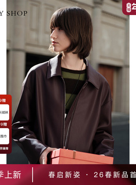 [商场同款]TKY SHOP翻领短款PU皮外套2026春新品皮衣10J1DA02A033
