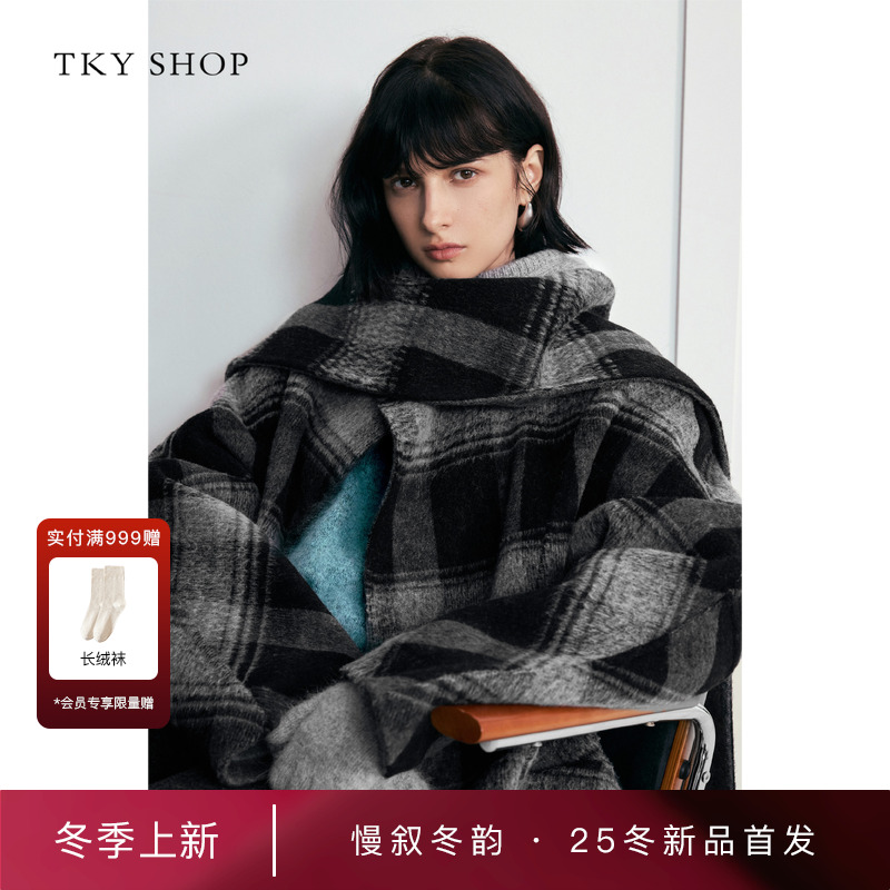 TKYSHOP双面穿带围巾长款大衣