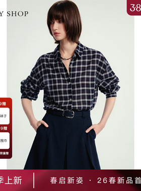 [商场同款]TKY SHOP格纹长袖衬衫女2025春新款上衣10J1KA05C036