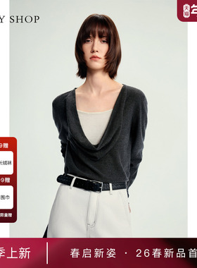 [商场同款]TKY SHOP荡领假两件羊毛衫2026春新款毛衣10J1MA03B076