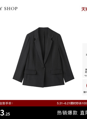 TKY SHOP黑色真丝女士西装外套春季新款轻职场正装西服休闲西装