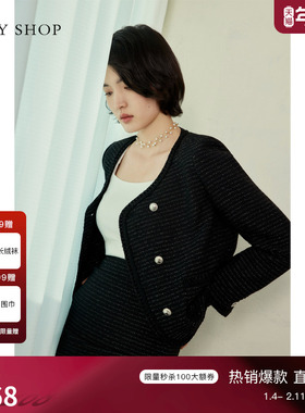 TKY SHOP精致圆领短款小香风外套女2025春新款气质法式黑色短外套