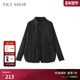 SHOP黑色长袖 衬衫 女2025春新款 TKY 轻奢雪纺衫 褶皱优雅气质薄上衣