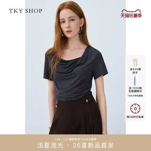 TKYSHOP荡领短袖T恤女