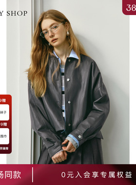 [商场同款]TKY SHOP翻领长袖皮衣女2025秋新款外套10I1EA04N056