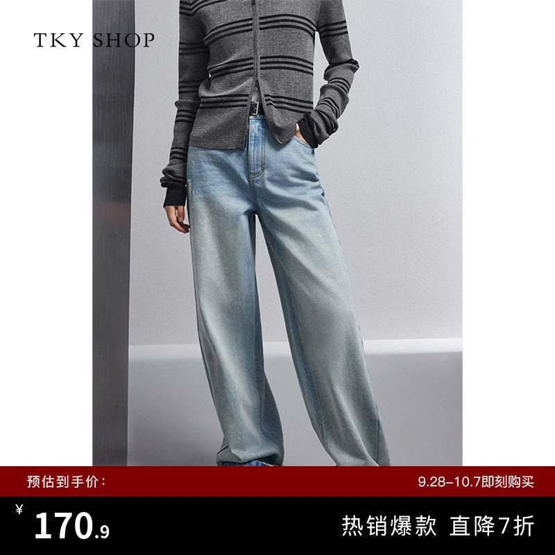 TKYSHOP高腰显瘦直筒阔腿牛仔裤图片