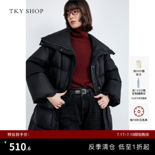 [反季专区]TKY SHOP收腰大翻领羽绒服女防风保暖厚外套黑色鸭绒服
