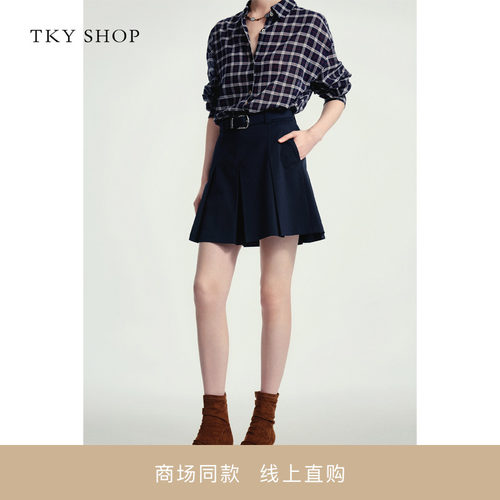 TKYSHOP通勤高腰A字百褶短裙