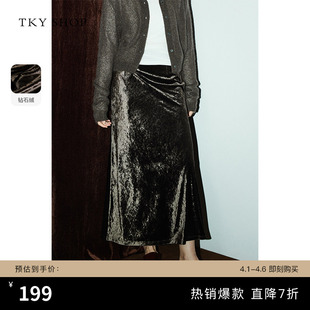 TKY 钻石绒半身裙缎面光泽感复古裙子女优雅气质a字裙 SHOP中长款