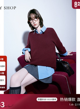 TKY SHOP圆领羊毛衫女2025冬新款安可拉红毛衣慵懒高级感保暖上衣