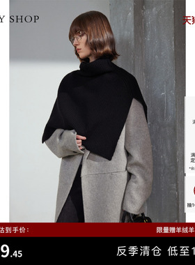 [反季专区]TKY SHOP灰色圆领羊毛大衣女中长款双面呢大衣毛呢外套